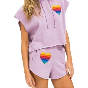 AVIATOR NATION RAINBOW HEART STITCH LOUNGER SHORT - MAUVE